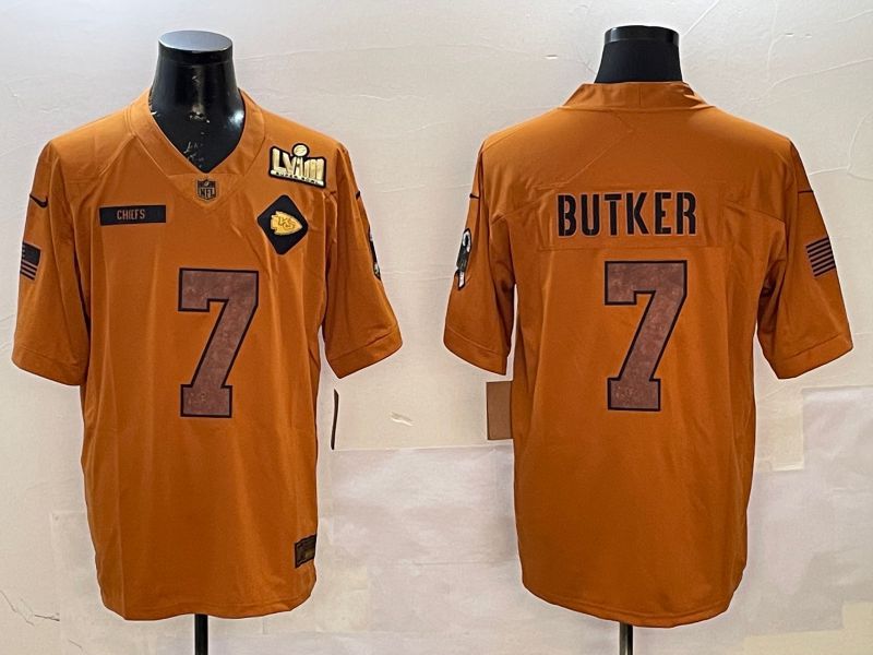 Men Kansas City Chiefs #7 Butker Yellow 2025 Nike Salute to Service Limited NFL Jersey style 2